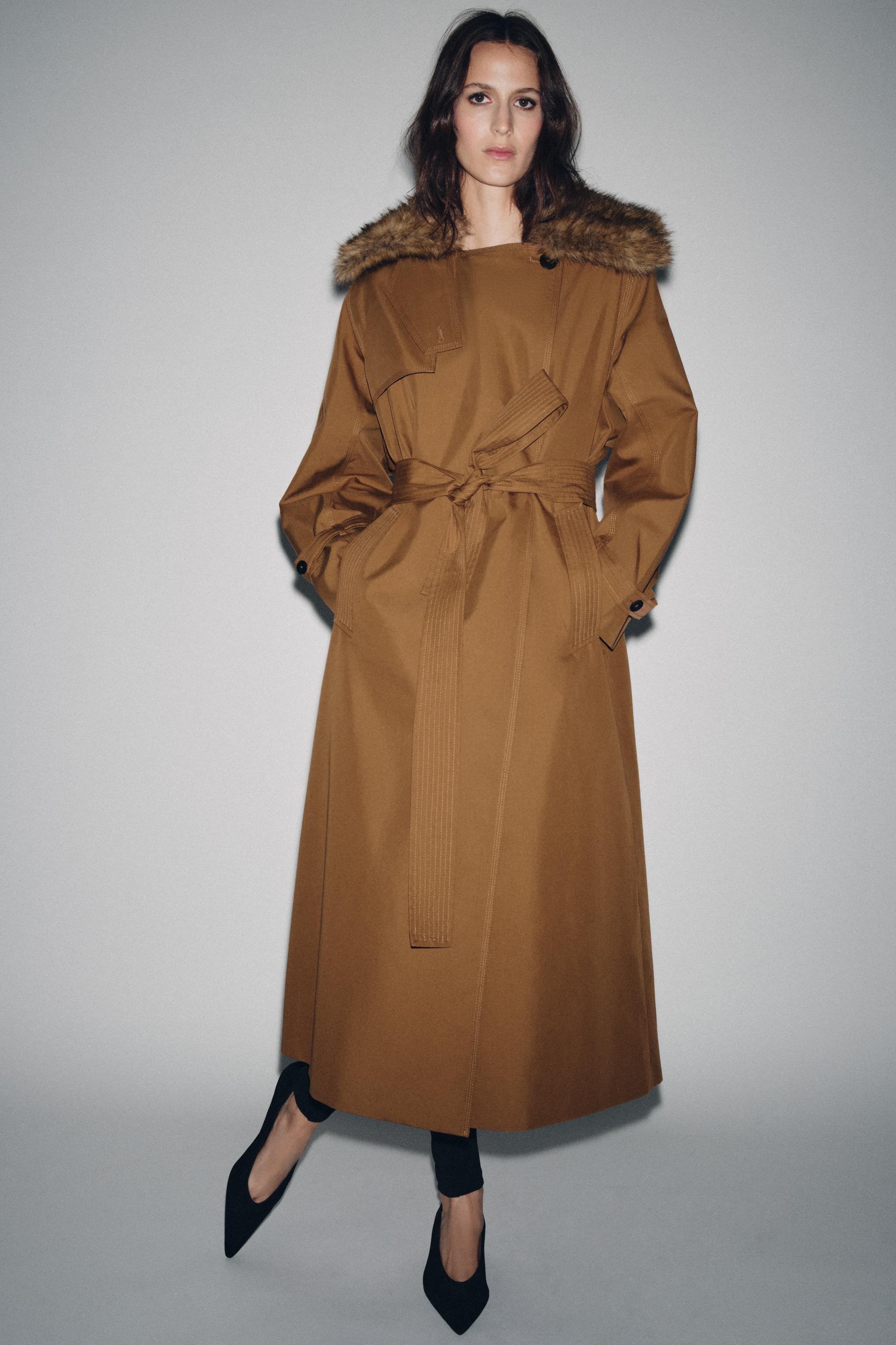 OVERSIZED TRENCH COAT WITH FAUX FUR COLLAR ZW COLLECTION LIMITED EDITION